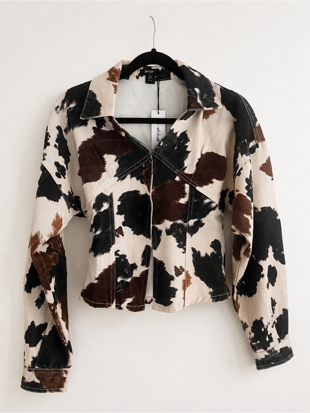 NASTY GAL Cow Print Denim Corset Shirt